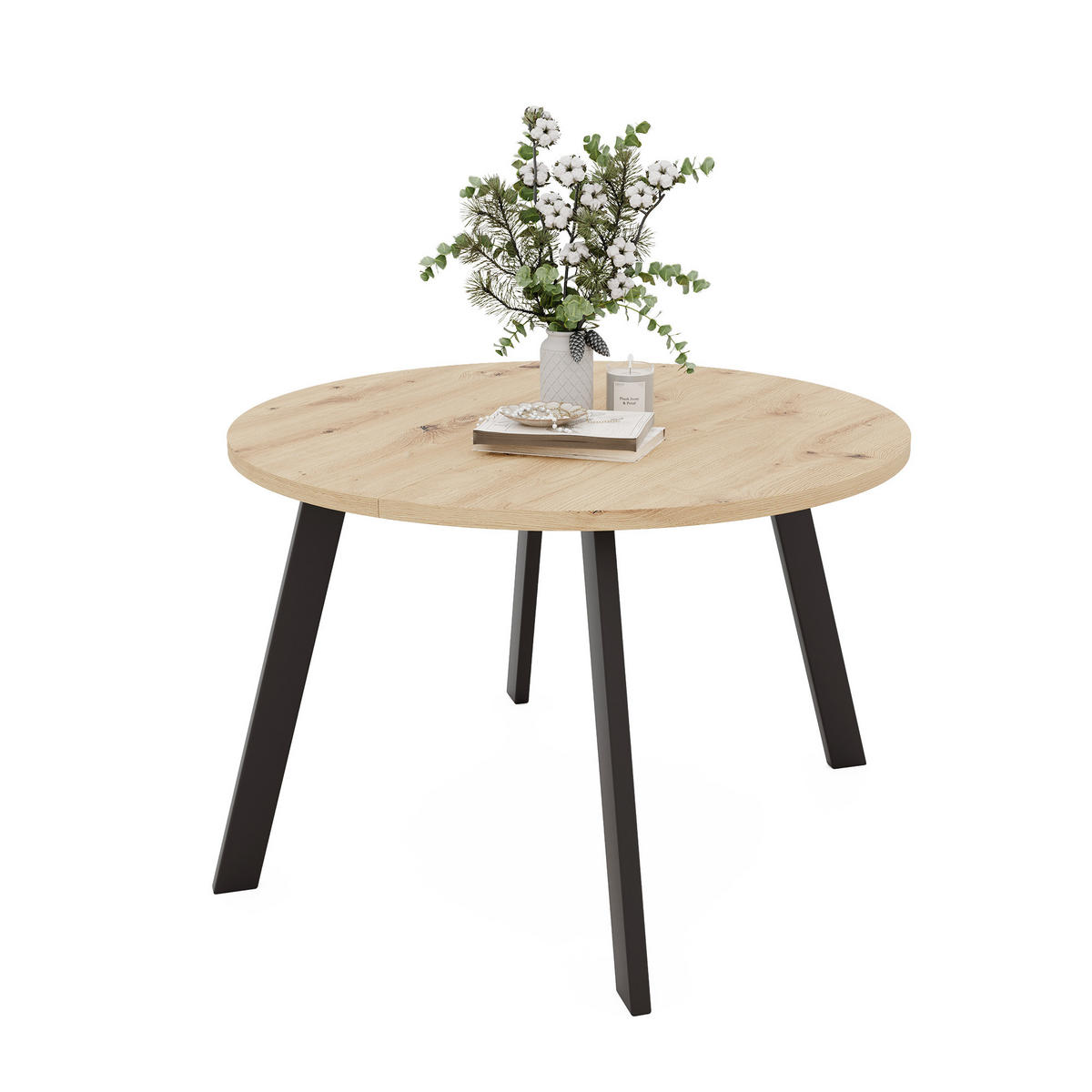 TISCH Schwarze Beine, MDF Tischplatte, Wotan Eiche - Hellbraun/Schwarz, Holzwerkstoff (100/100/76cm) - Idohome