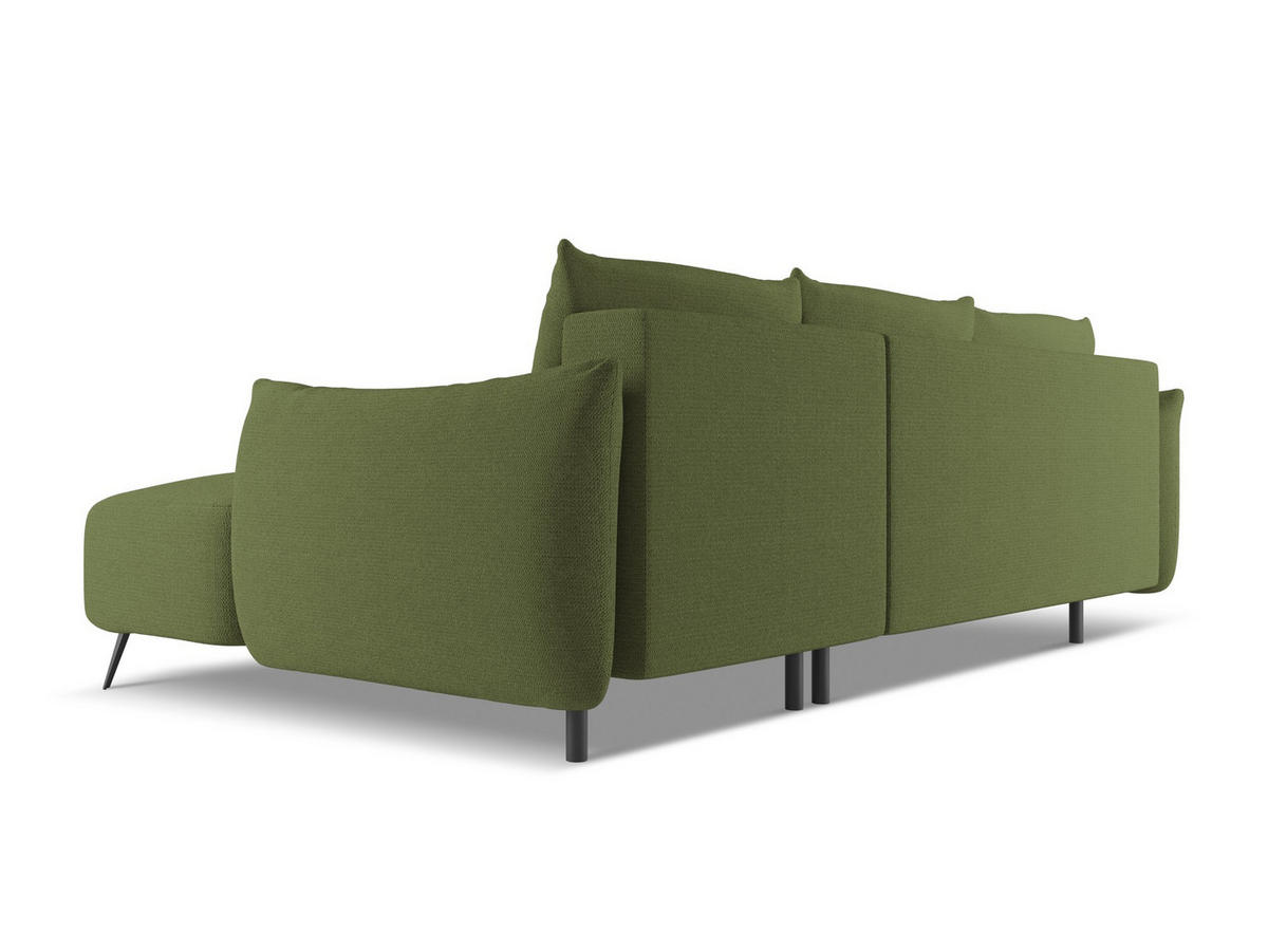 ECKSOFA mit Schlaffunktion Chenille Stoff Grün - Dunkelgrün/Schwarz, Textil/Metall (242/162cm) - Makamii