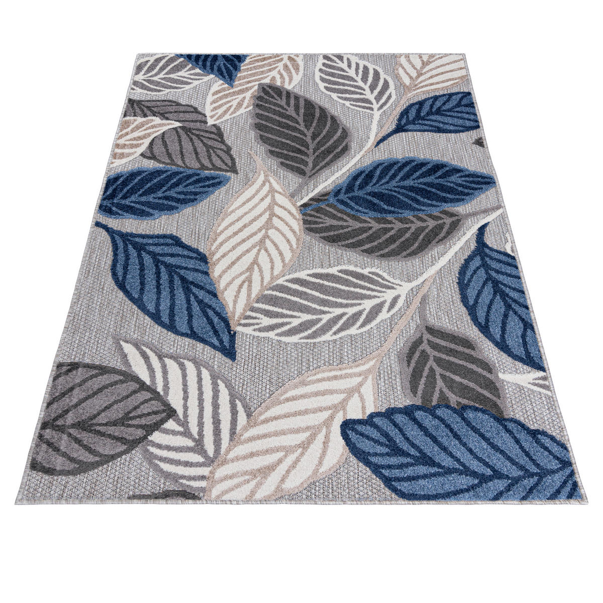TEPPICH Outdoor Blue Grey Pflanzlich Laub Kurzflor Rechteckig- 120x170 cm - Dunkelgrau, Textil (120/170cm) - Mazovia