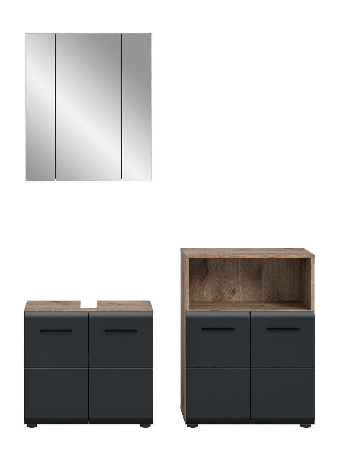 BADEZIMMER Alba 3-tlg. (B/H/T: ca. 135/185/30 cm) in Nox Oak /schwarz matt - Eichefarben, Holz (135/185/30cm)