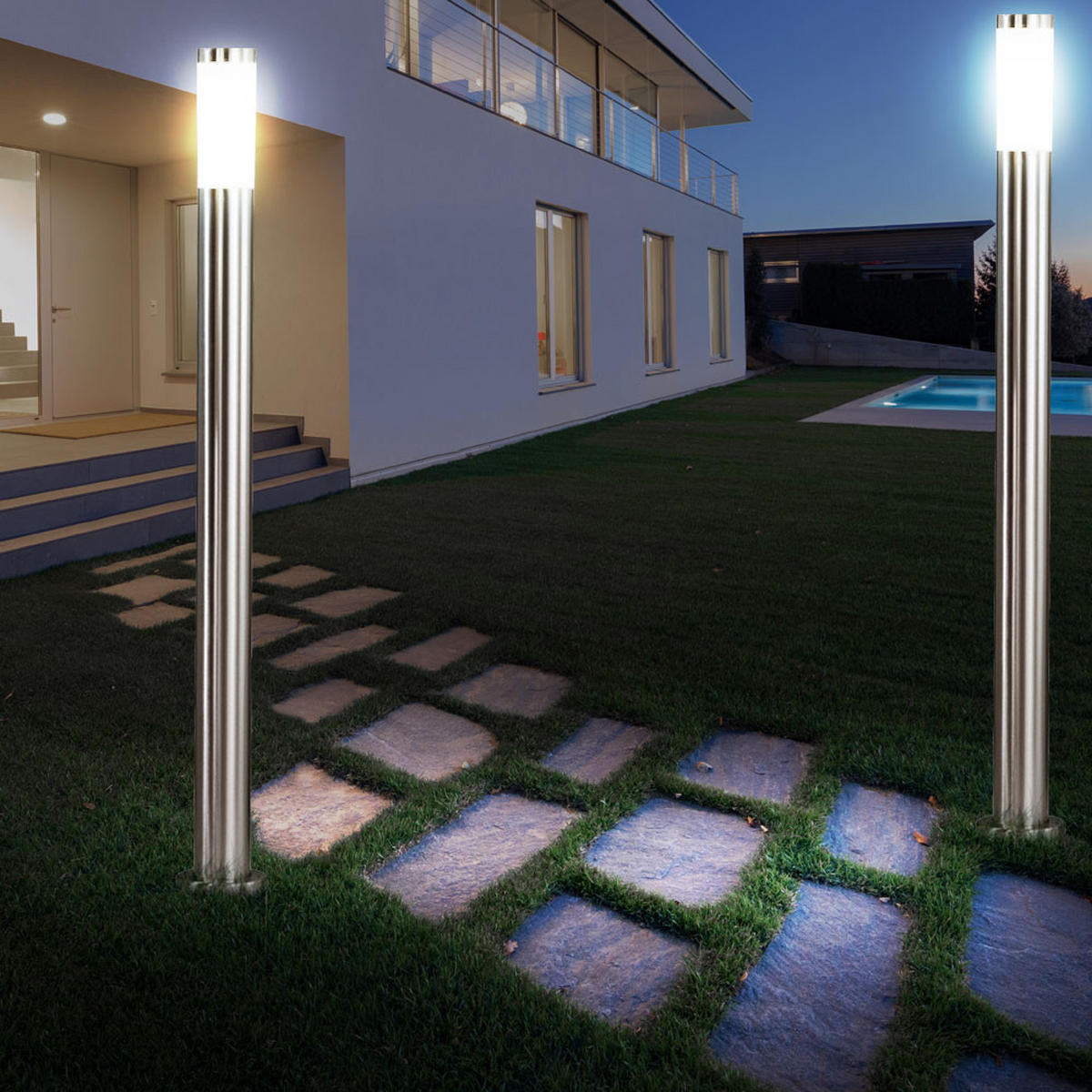 LED WEGELEUCHTE Edelstahl Silber 2er Set - Silberfarben, Metall (7.6/7.6/110cm)