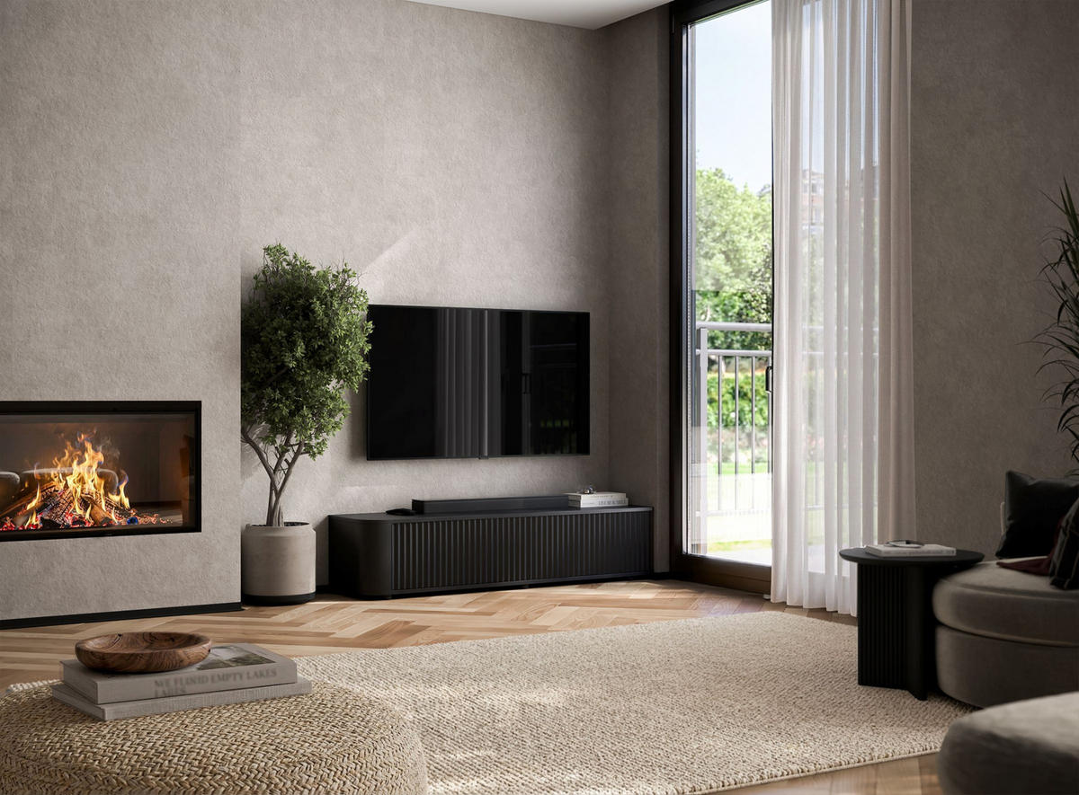TV komoda Aurora matná čierna 140 cm s nízkymi nožičkami - čierna, kompozitné drevo (140/31/35cm) - Meble Lindner