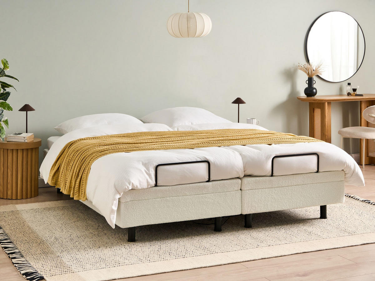 POSTEL nastavitelná bez čela Bouclé 180/200 cm Krémově bílá Duke - krémová, textil (180/200cm) - Beliani