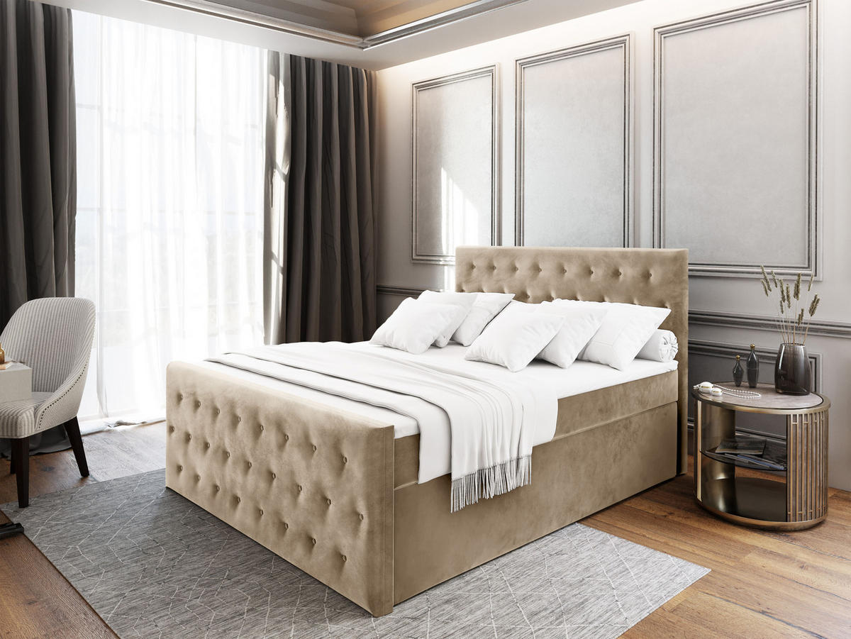 POSTEL BOXSPRING FONDI 180x200 cm, s matrací a úložným prostorem, béžová - béžová, kompozitní dřevo/textil (180/200cm) - MASSENO