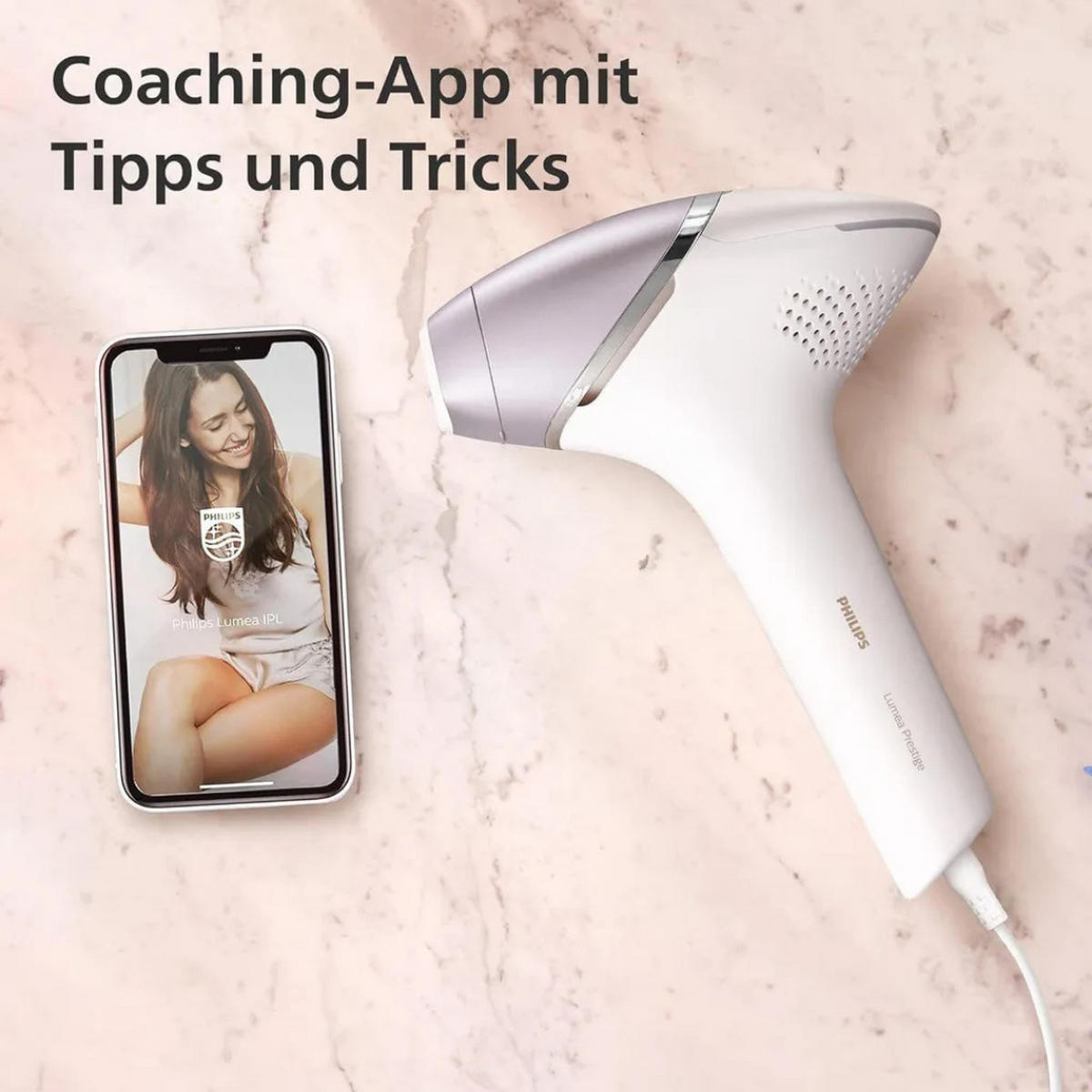 HAARENTFERNER IPL Gerät Weiß, 450000 Lichtimpulse, 4 Aufsätze, Körperpflege, Gesichtspflege, Intimbereich, Langzeit Haarreduktion, Beauty Gerät - Lila, Kunststoff (16/22/9.6cm) - Philips
