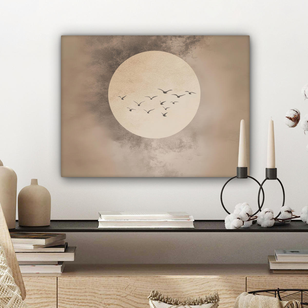 LEINWANDBILD Vogel - Beige - Japanisch 40x30 cm - Taupe, Textil (40/30cm) - MuchoWow