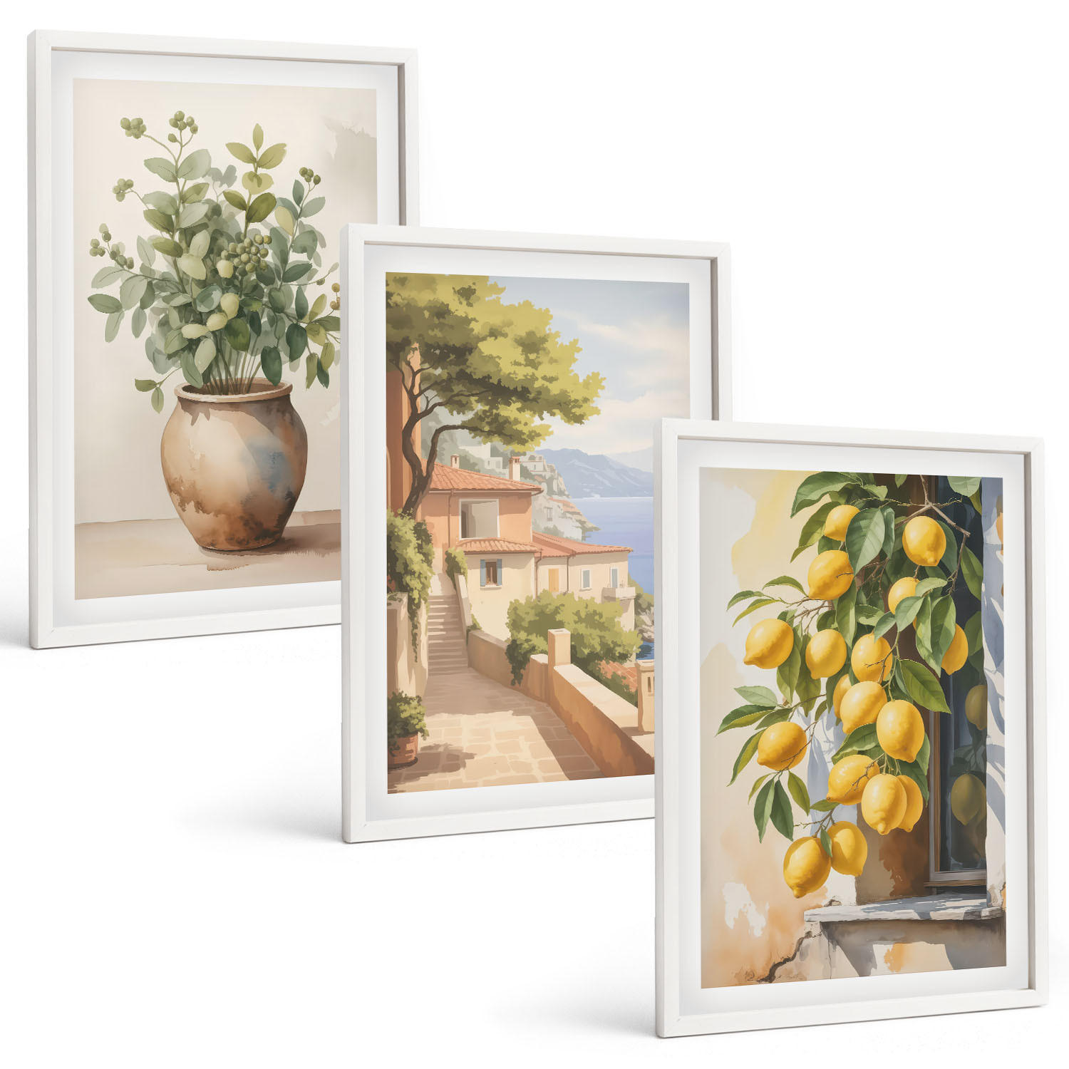 BILDER SET 3er Set - 40x60 cm Weißer Rahmen - Blumen in einer Vase, ein Meer aus Zitronen - Weiß, Kunststoff (40/60cm) - TULUP