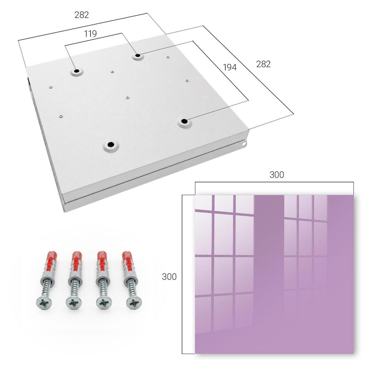 SCHLÜSSELBOX Weiß 30x30 cm – Türöffnung nach rechts - Hellviolett - Lila, Metall (30/30/5cm) - TULUP