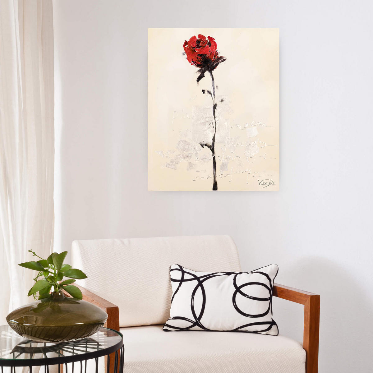 ACRYLBILD HANDGEMALT 50/60 cm - Beige/Rot, Holz/Textil (0.86/60cm) - KUNSTLOFT