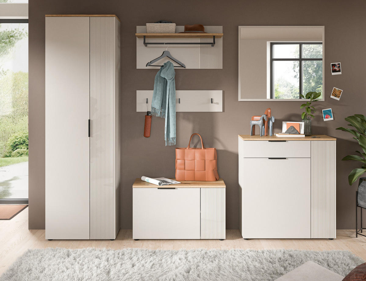 GARDEROBEN-SET 6-teilig Kaschmir Sand, Evoke Eiche, 250 x 190 cm Skid - Kaschmir/Eichefarben, Holzwerkstoff/Kunststoff (250/190/36cm) - Inn.Furn