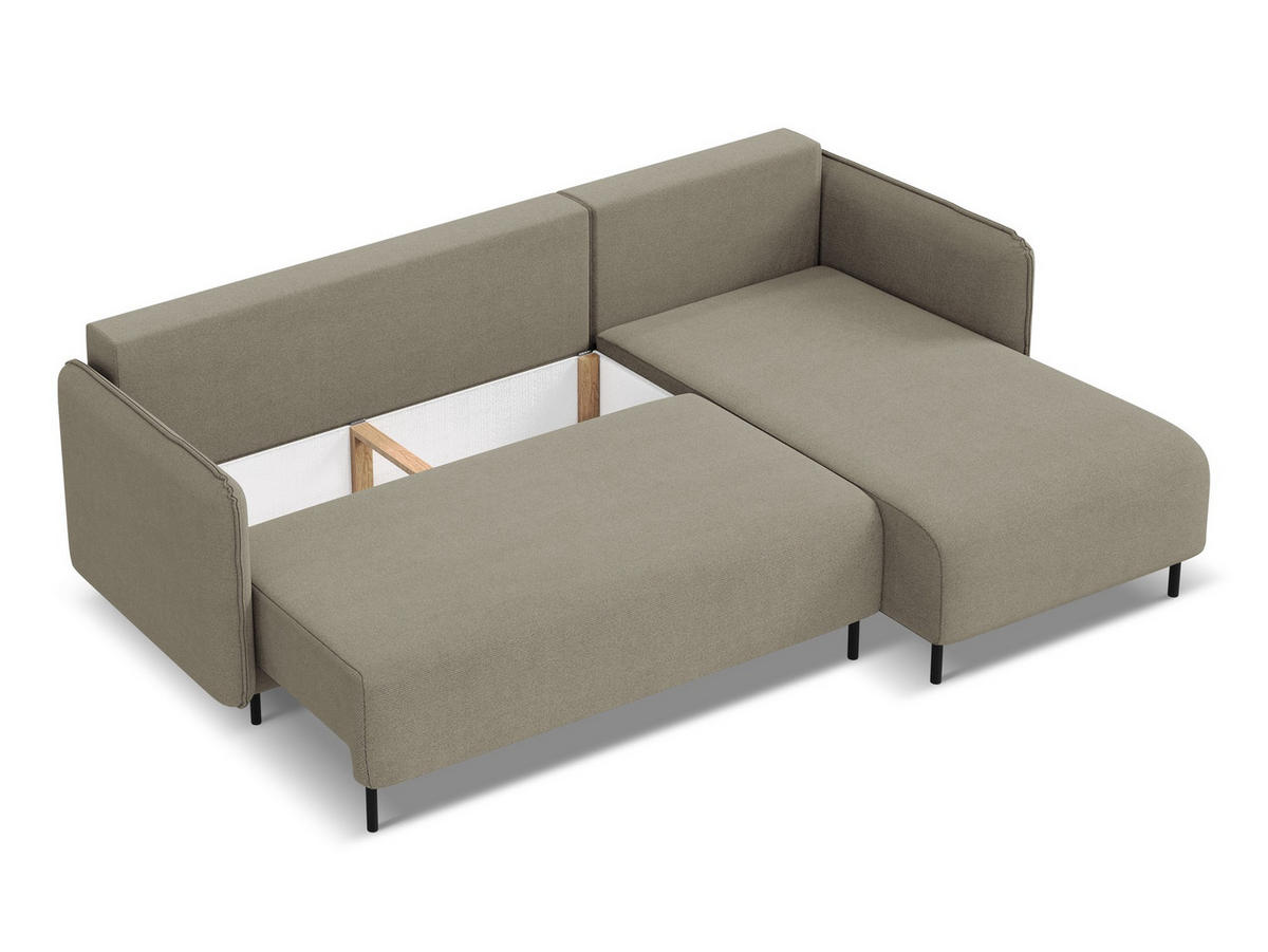 ECKSOFA mit Schlaffunktion Strukturstoff Stoff Beige - Beige/Schwarz, Holz/Textil (236/162cm) - Makamii