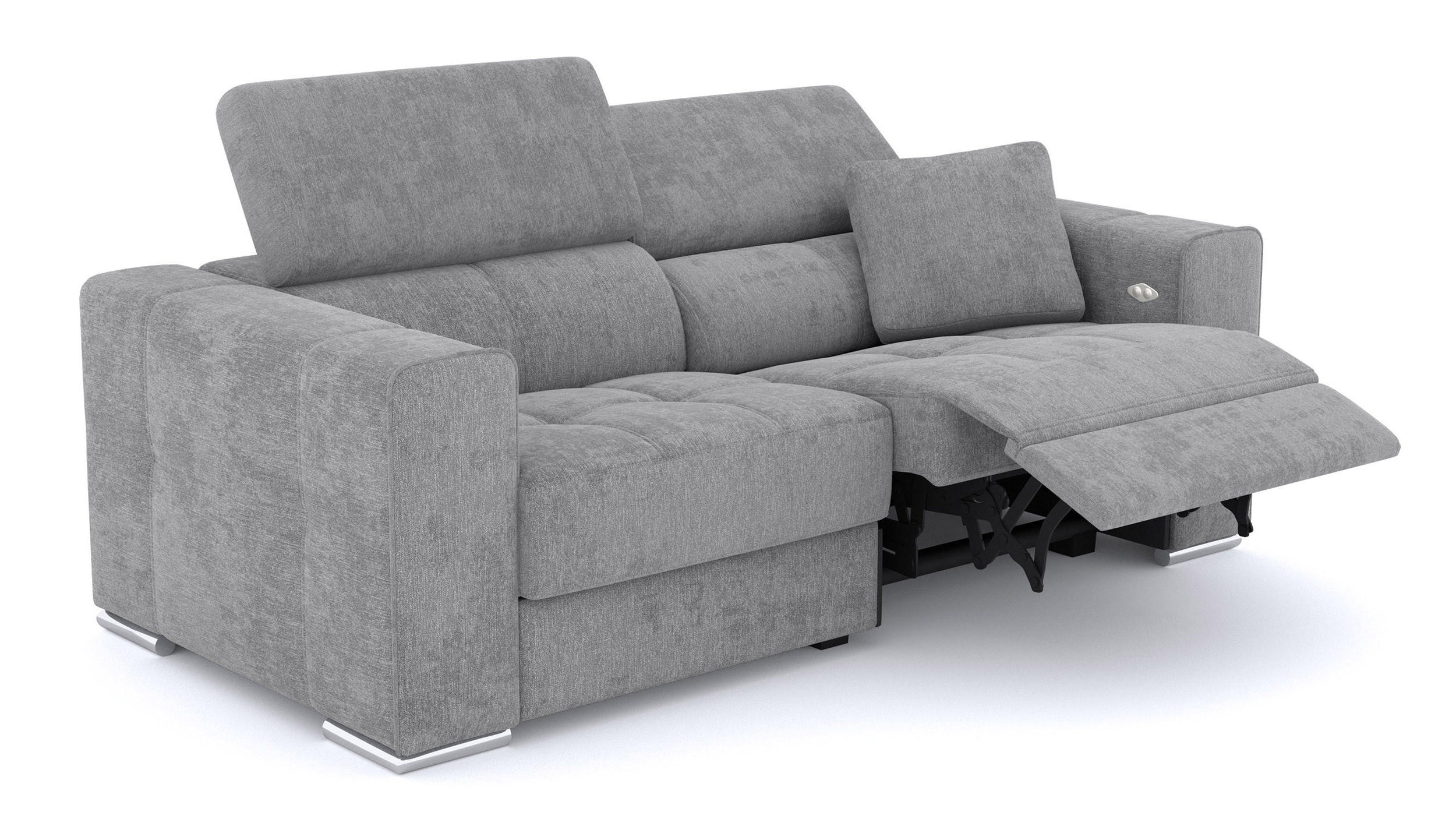 SOFA QUARTZ 3-Sitzer mit 1 Relaxfunktion, grau - Silberfarben/Grau, Holzwerkstoff/Textil (204/80/102cm) - Courtois Laville