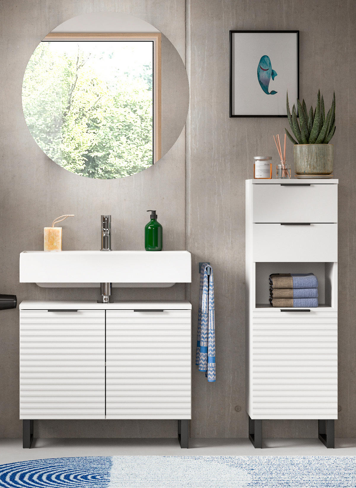 BADMÖBEL-SET 3-teilig weiß 120 cm, Kombination mit Soft-Close - Weiß, Glas/Holzwerkstoff (120/193/34cm) - Inn.Furn