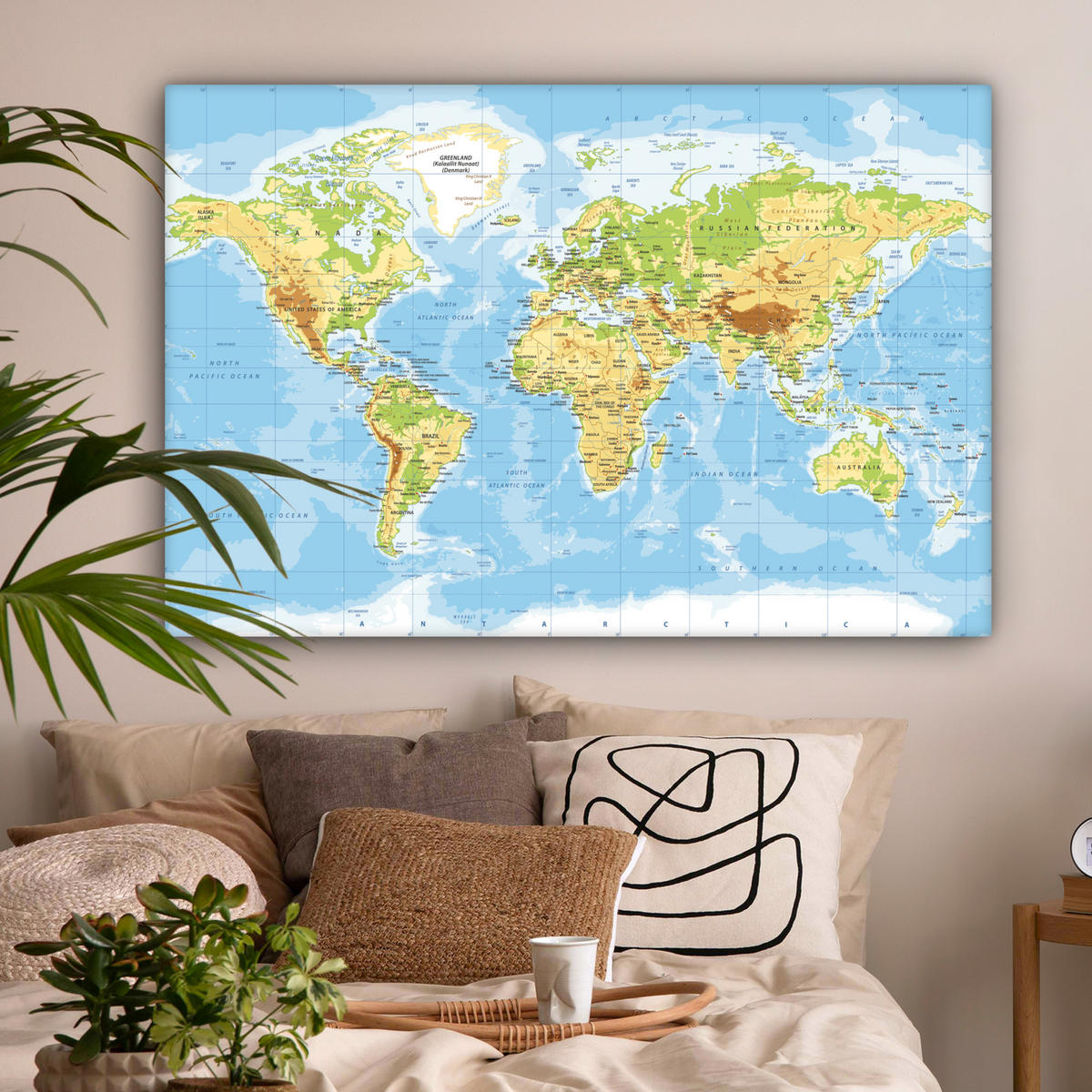 LEINWANDBILD Weltkarte - Statistisch - Blau - Erde - Bildung Wohnzimmer Groß 120x80 cm - Blau, Textil (120/80cm) - MuchoWow