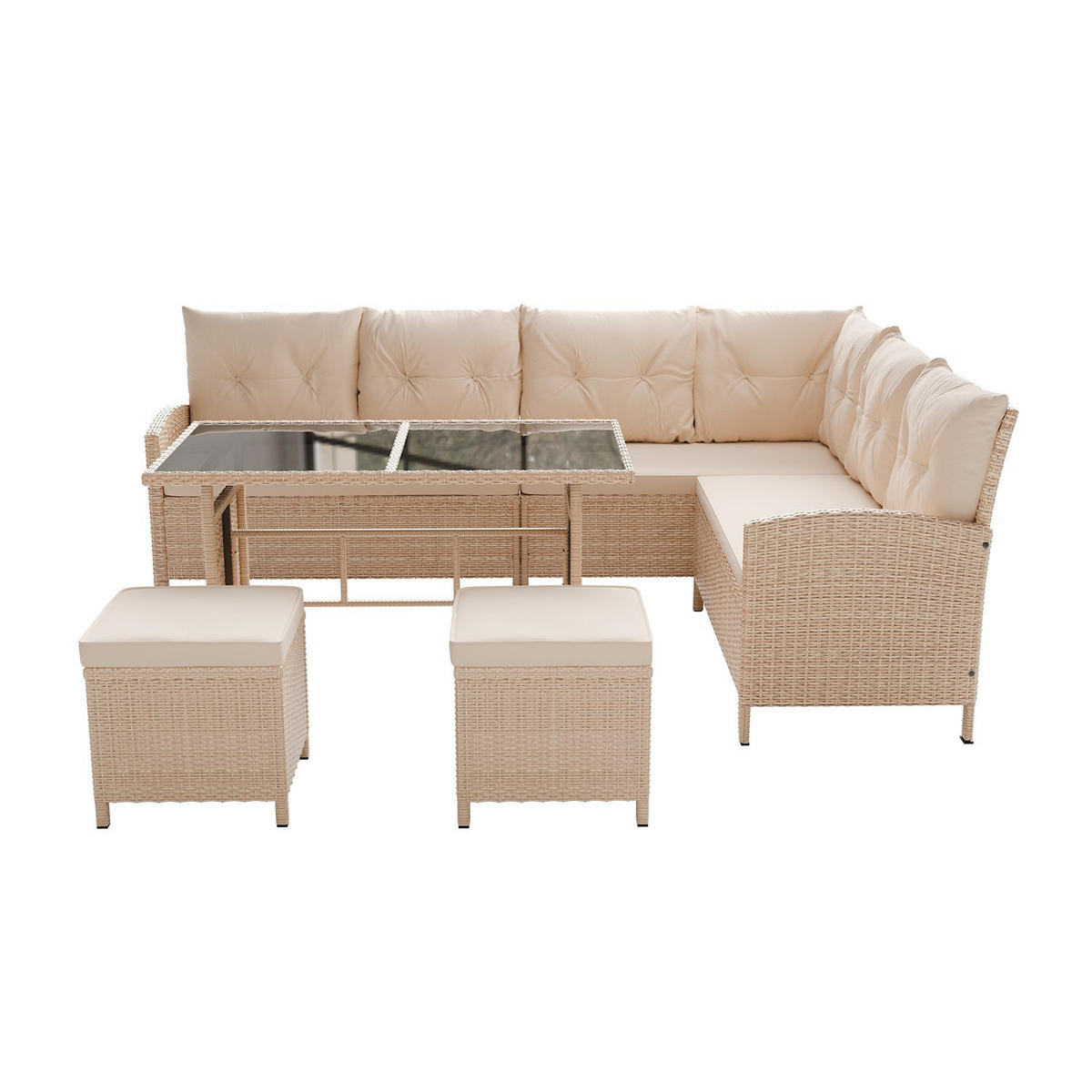 LOUNGEGARNITUR Manacor creme, sand inkl. Abdeckung - Beige, Kunststoff/Metall - Juskys