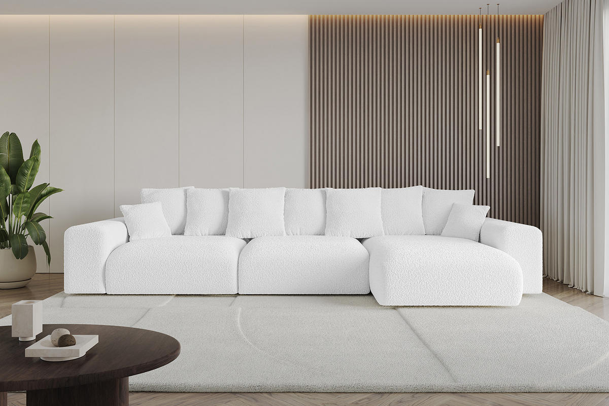 ECKSOFA Ottomane rechts ESKAR-L 364x176x84 Weiß Bouclé - Schwarz/Weiß, Holzwerkstoff/Kunststoff (176/364cm) - ALTDECOR