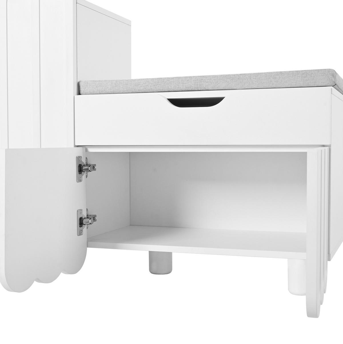 SCHUHSCHRANK 90/35/74,5 cm in Weiß mit Sitzpolster und Schublade - Weiß, Holzwerkstoff (90/74.5/35cm) - Flora Grace
