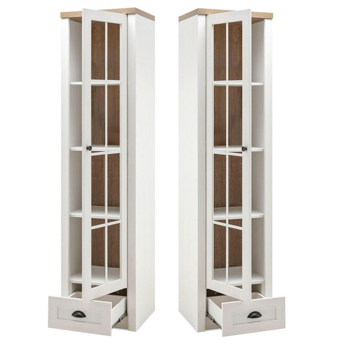 VITRINE Provence Pinie weiß / Eiche hell 50 / 43 / 198cm - Eichefarben/Weiß, Holzwerkstoff/Metall (50/198/43cm) - Feldmann-Wohnen