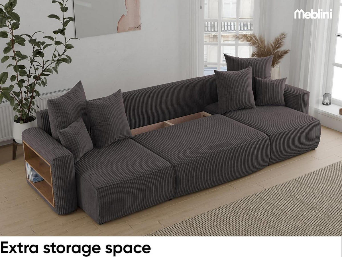 ECKSOFA SOLARIS U - Schwarz/Grau, Holzwerkstoff (312/142cm) - Meblini