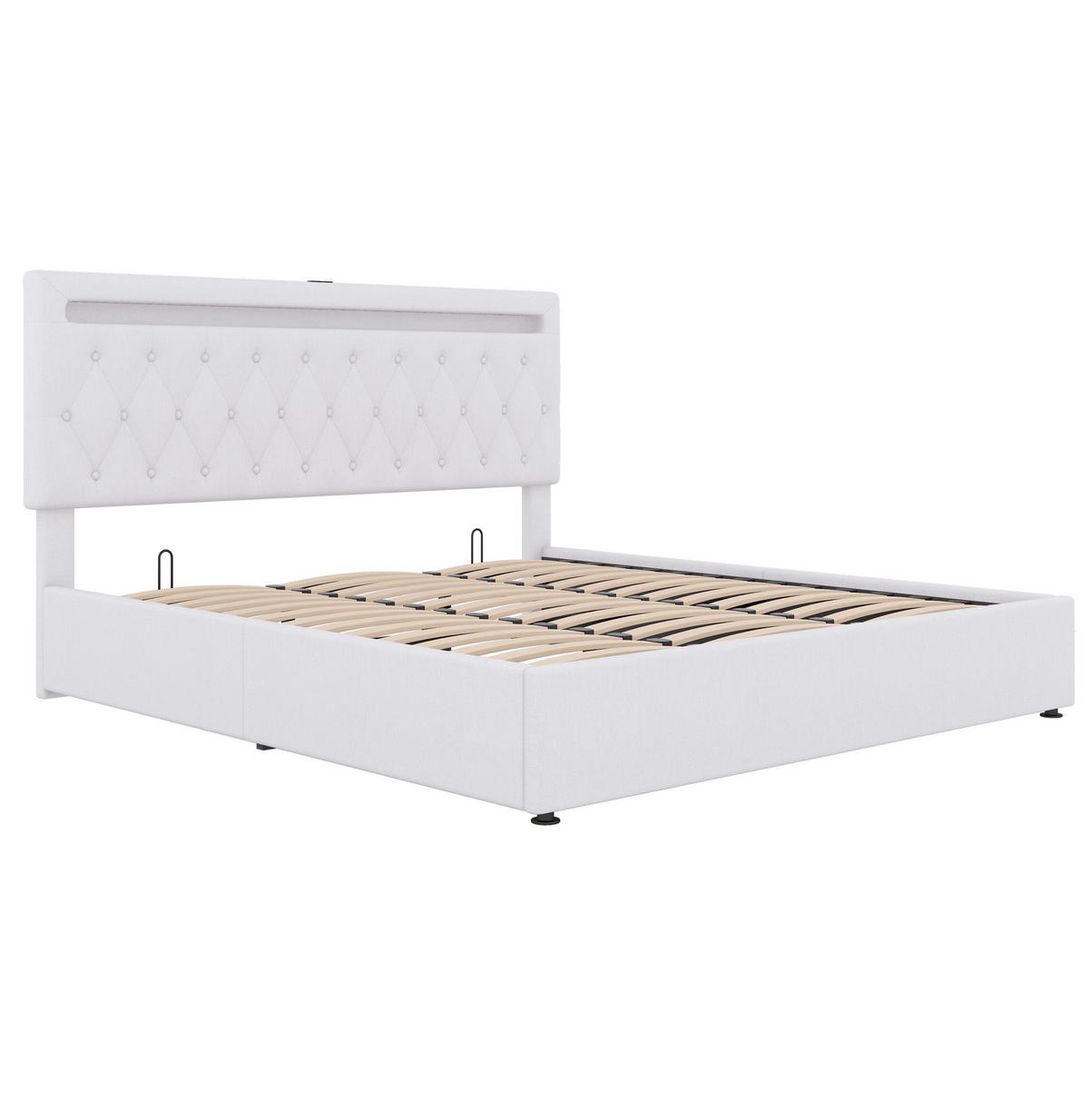 POLSTERBETT 180/200 cm Weiß aus Leinen mit Bettkasten und USB-Anschluss - Weiß, Textil (180/200cm) - OKMYHOME