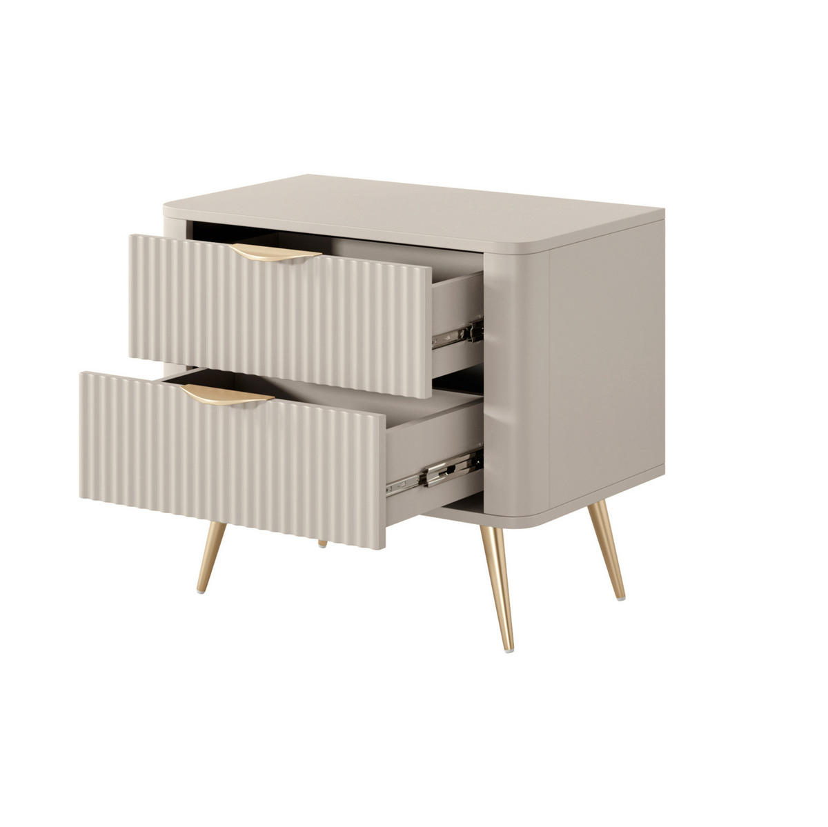 NACHTKONSOLE Flore Beige / Gold - 48 cm - mit 2 geriffelten Schubladen - Beige/Gelb, Holz/Holzwerkstoff (63/55/38cm) - Ravio