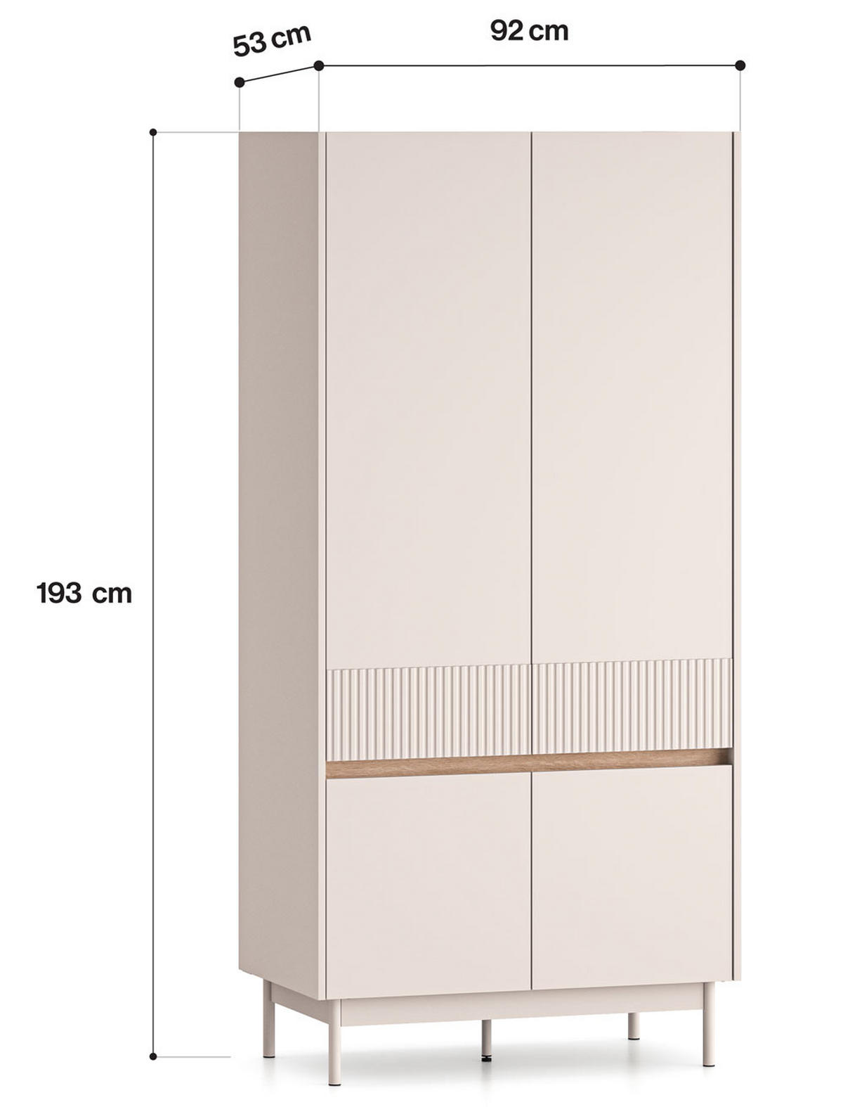 KLEIDERSCHRANK Dunea 92 / 53 / 193cm Cashmere / Eiche Cremona Torro - Hellbraun/Multicolor, Holz/Holzwerkstoff (92/193/53cm) - Feldmann-Wohnen