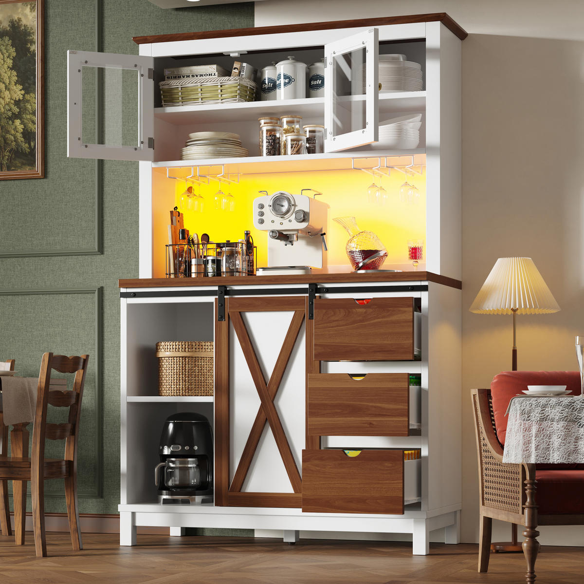 BUFFET 104/180/40 cm Weiß aus MDF, Metall und Glas mit LED-Beleuchtung - Weiß, Glas (40/180/104cm) - OKMYHOME