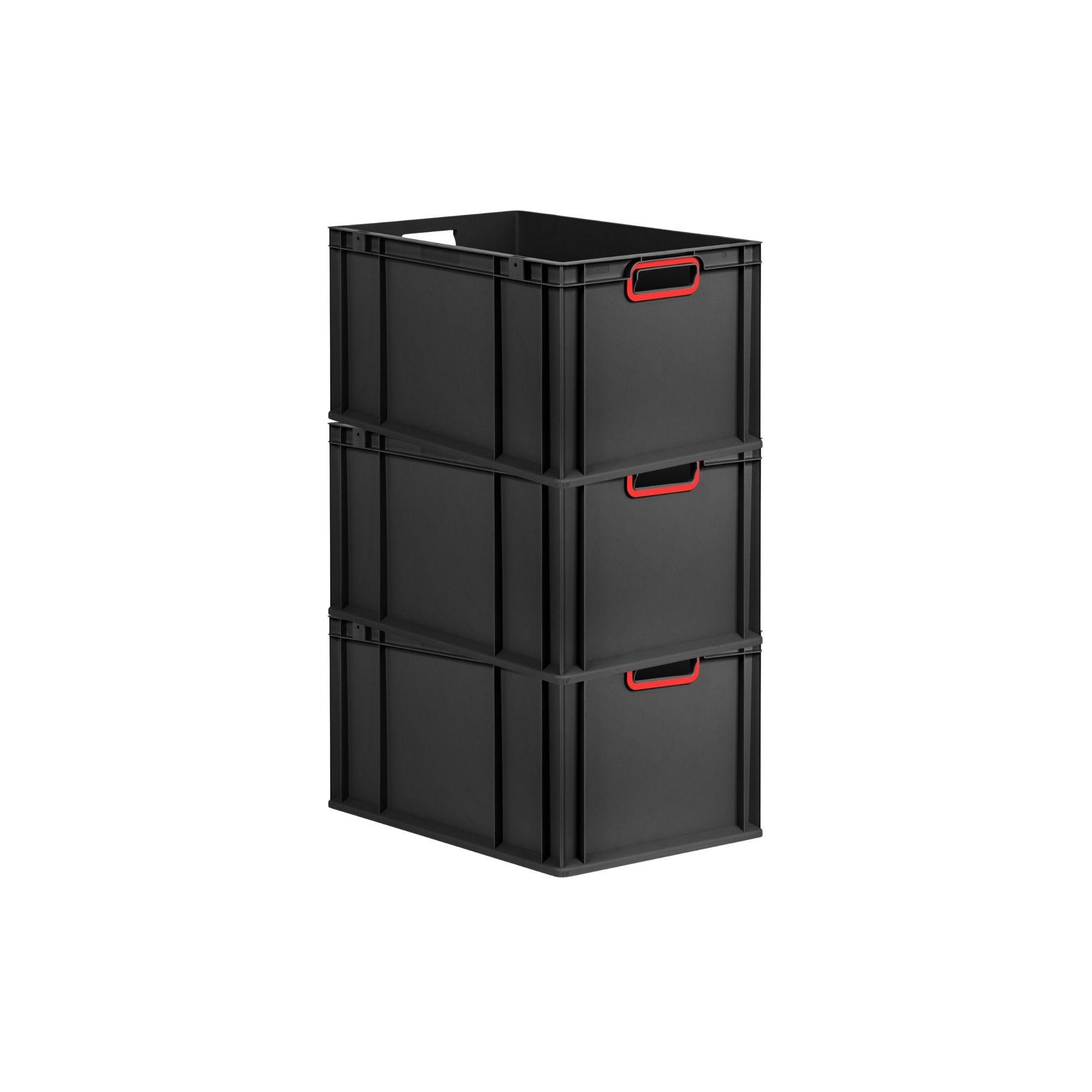 EUROBOX 3x NextGen Color 32x40x60 cm 65 Liter Griffe rot offen, Schwarz - Rot/Schwarz, Kunststoff (40/32/60cm) - PROREGAL