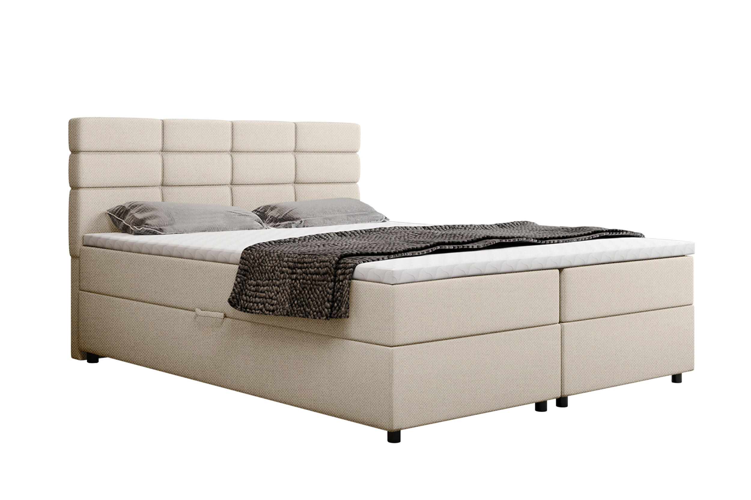 BOXBETT Reve 160 x 200 cm mit Bettkasten und Lattenrost ohne matratze - beige - Dunkelblau, Holz (160/200cm) - Homesy