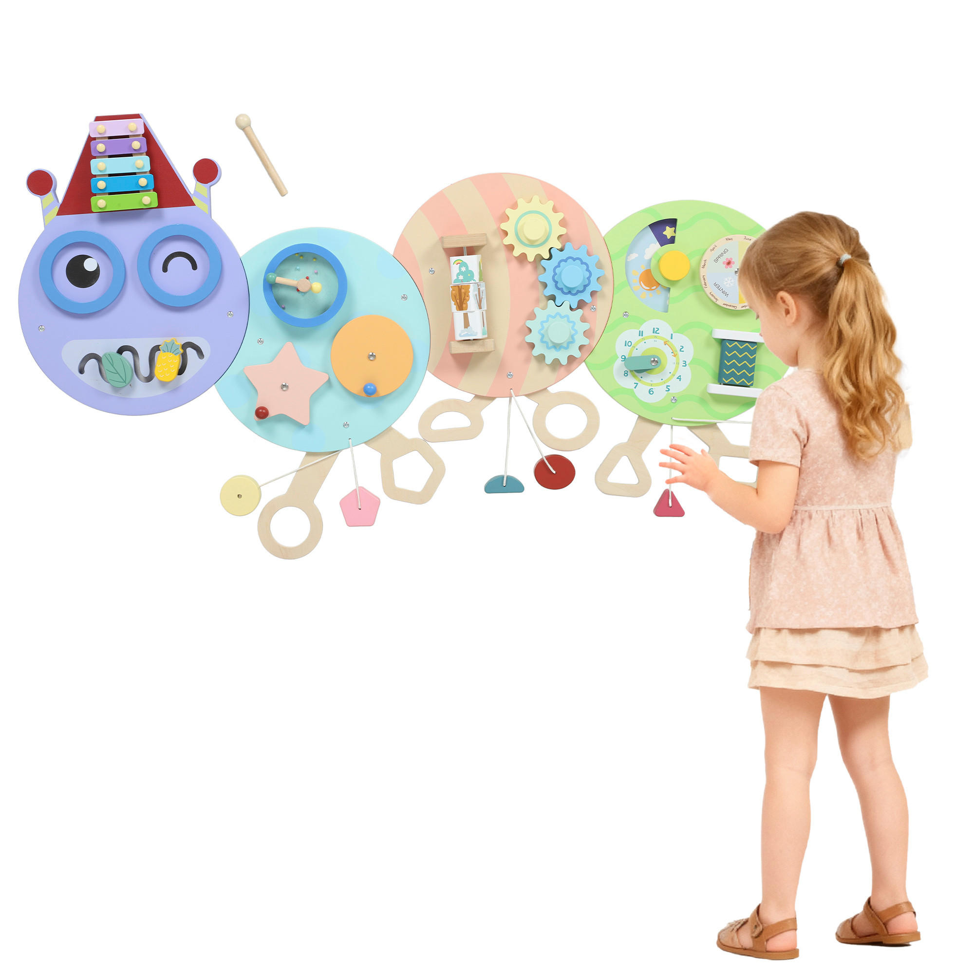 WANDSPIELZEUG DE-10200 7-in-1, Xylophon, Zahnräder, Raupen-Design Bunt - Multicolor, Holzwerkstoff (8/62/108cm) - ComfortXL