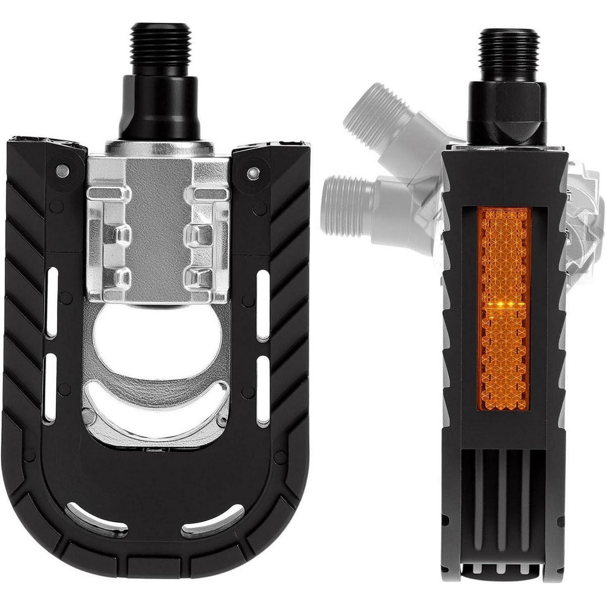FAHRRADPEDALE Klapppedal mit Reflektoren 14mm(9/16") Gewinde - Schwarz, Metall (10/7/12.5cm)