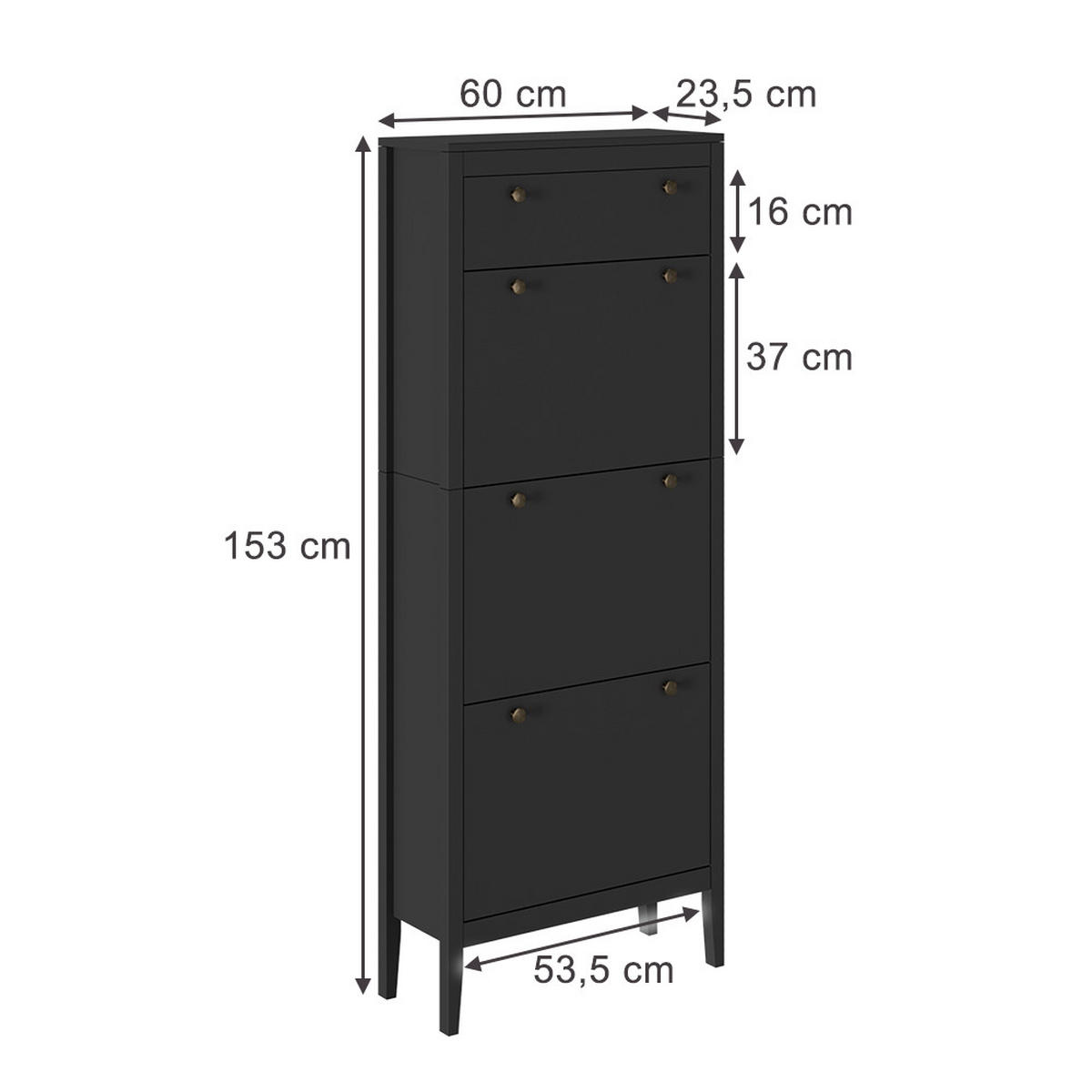 SCHUHSCHRANK Aron Schwarz 60 x 153 cm ,3 Fächer - Schwarz, Holzwerkstoff (60/153/23.5cm) - Vicco
