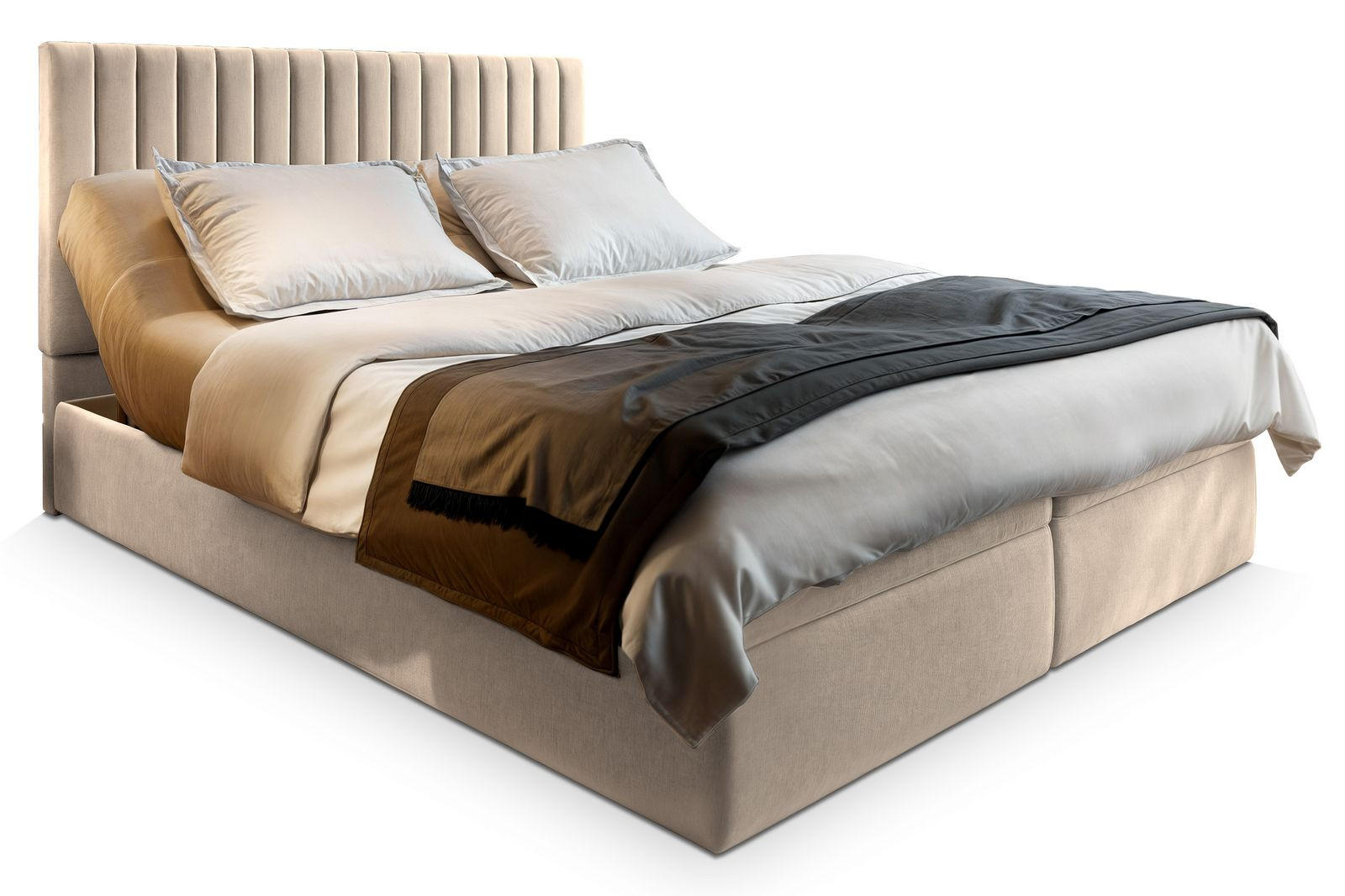 BOXBETT MURLO 140x200 cm mit Matratze und Topper - Beige - Beige, Holz (140/200cm) - MASSENO