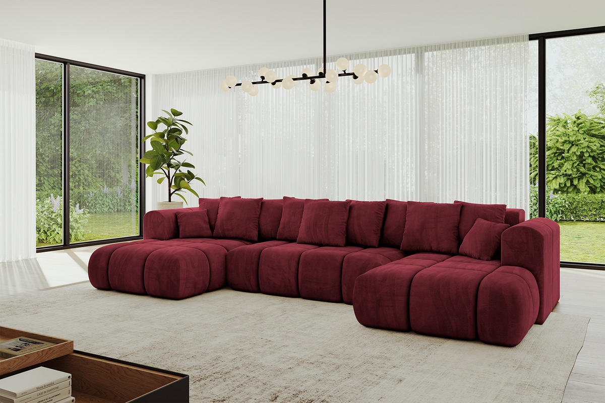 WOHNLANDSCHAFT Ottomane Links CLOUD-U-v1 414x180x40 Bordeaux Velours - Bordeaux, Holzwerkstoff/Kunststoff (414/90/180cm) - ALTDECOR