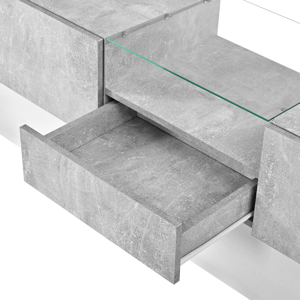 TV-SCHRANK Weiß Zementgrau mit Schublade und Glastür - Weiß, Holzwerkstoff (200/48.5/33cm) - FLIEKS