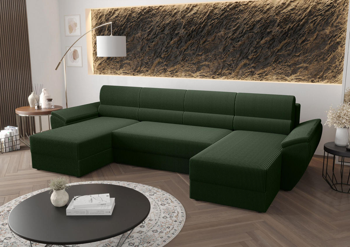 ECKSOFA REBIU2 Poso 14 mit Schlaffunktion - Dunkelgrün, Textil (326/86/140cm) - Bedante