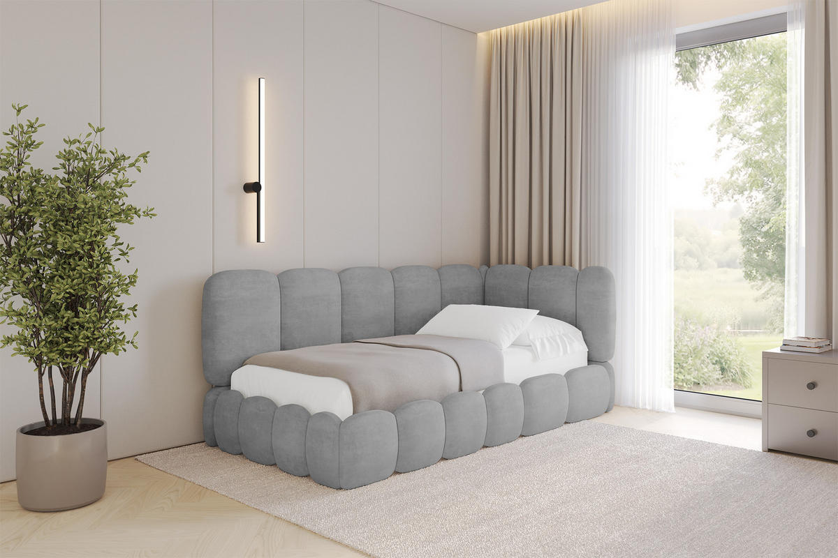 EINZELLBETT Jugendbett mit Bettkasten und Matratze H3/H4, Links - AVRY 80x200 Grau - Hellgrau, Holzwerkstoff/Textil (80/200cm) - ALTDECOR