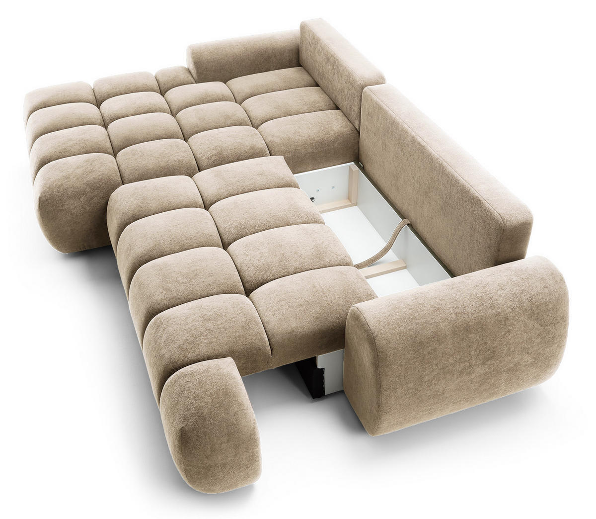ECKSOFA 280 cm Valerio mit Bettkasten, 280 cm, Links, Schlaffunktion, Beige - Beige, Holz (280/177cm) - Emporius