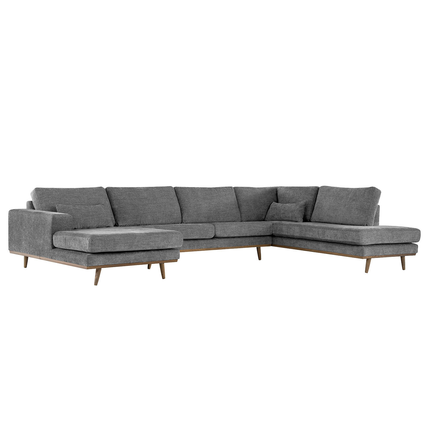 WOHNLANDSCHAFT mit Longchair - Eichefarben/Dunkelgrau, Eichenholz/Textil (371/81/219cm) - home24