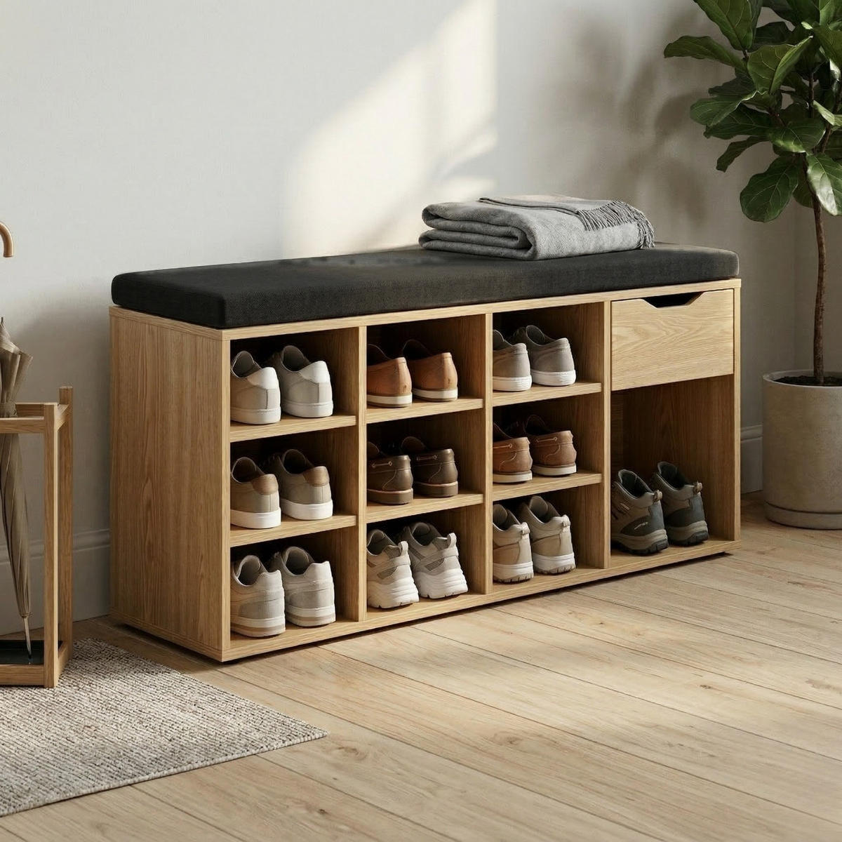 SCHUHSCHRANK Kado 104/50/30 cm Sitzbank - Braun, Holzwerkstoff (104/50/30cm) - BOXIMO