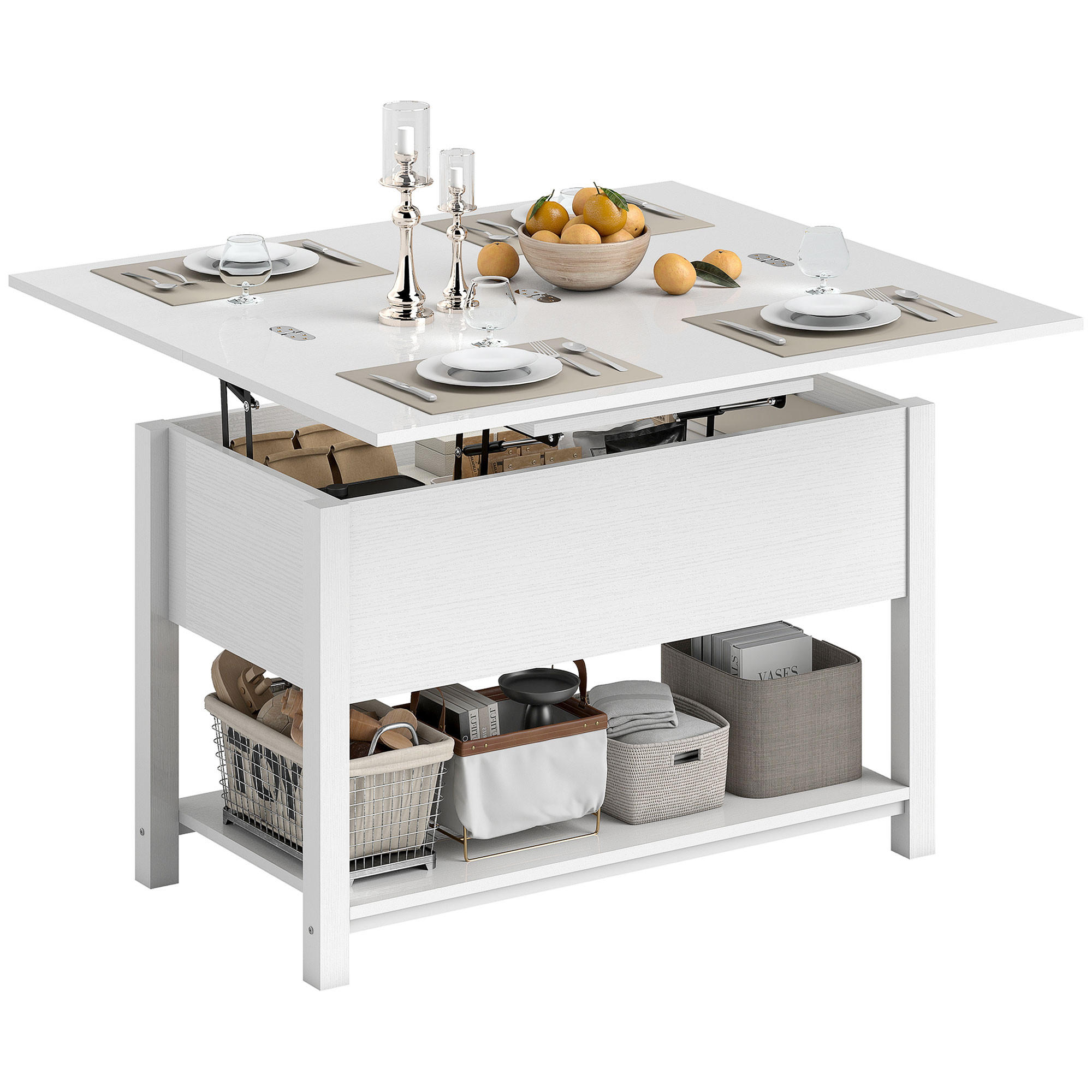 COUCHTISCH DE-15815 klappbar Weiß - Weiß, Holzwerkstoff (100/90/63.5cm) - ComfortXL