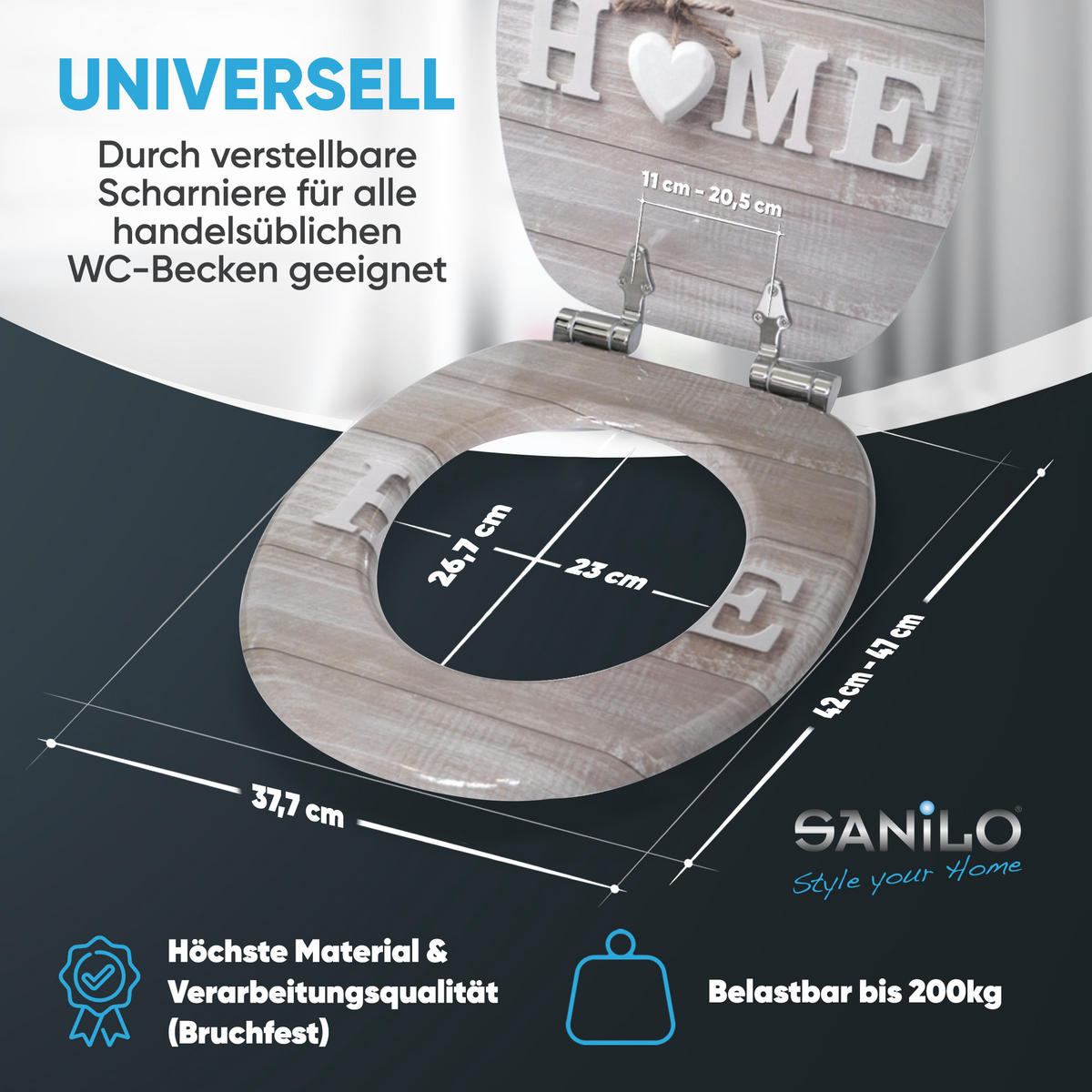 WC-SITZ mit Absenkautomatik Home - Braun, Holzwerkstoff (38/6/47cm) - Sanilo