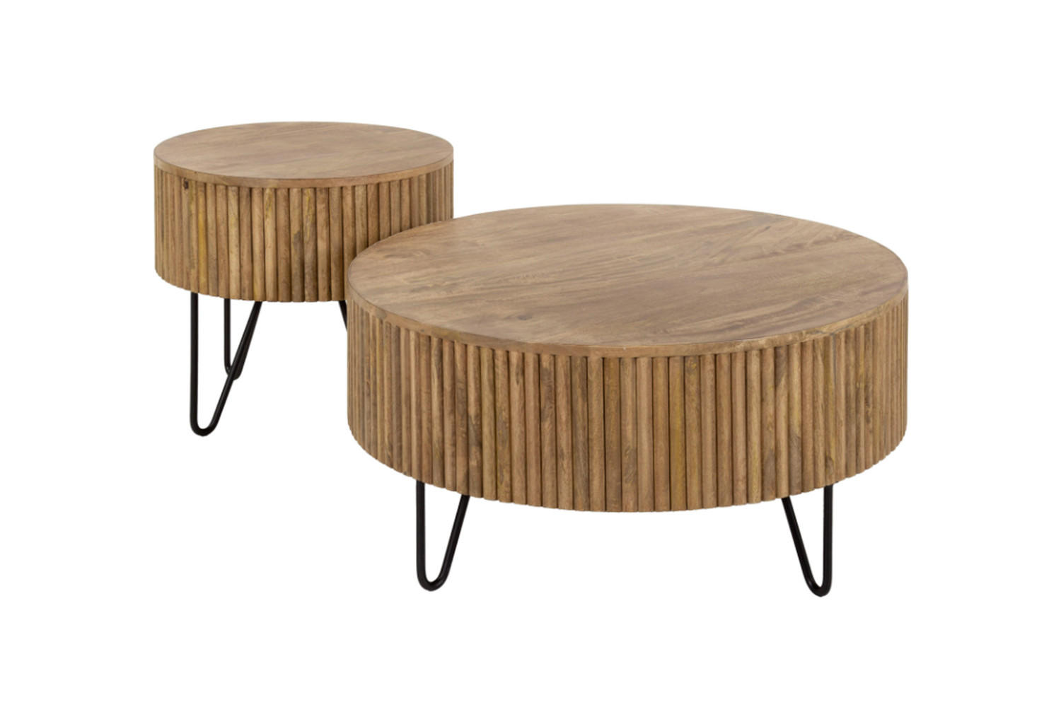 COUCHTISCH-SET LORENA Braun Mango - Schwarz/Braun, Holz/Metall (80/80/38cm) - KAWOLA