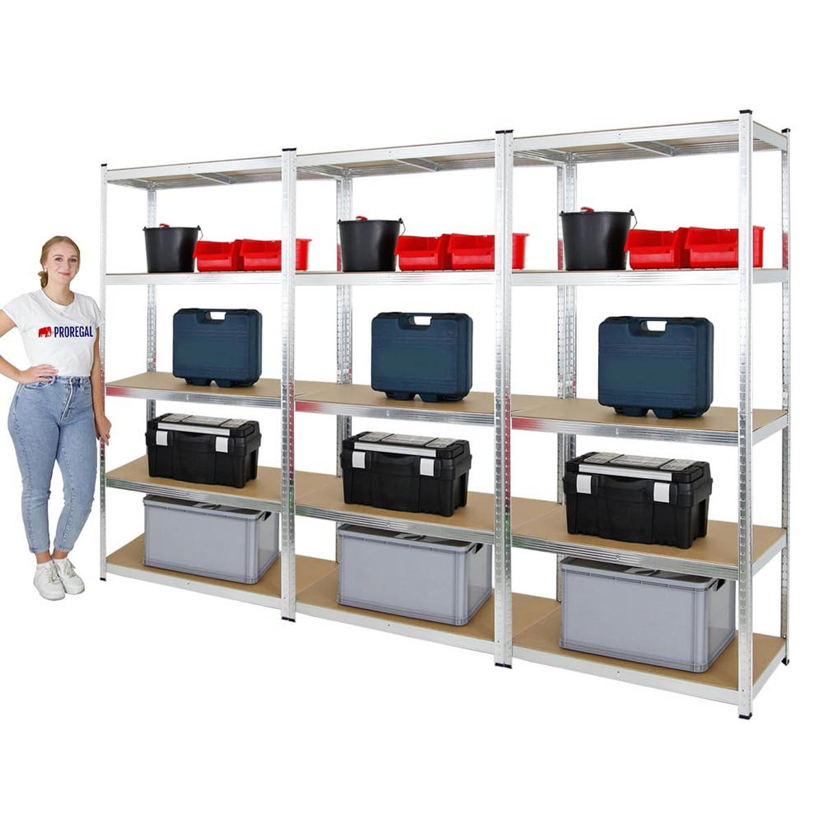 SCHWERLASTREGAL Giant Ragnar 3er-Set mit 3x 200x100x50 cm Fachlast 175 kg Verzinkt - Silberfarben, Metall (300/200/50cm) - PROREGAL