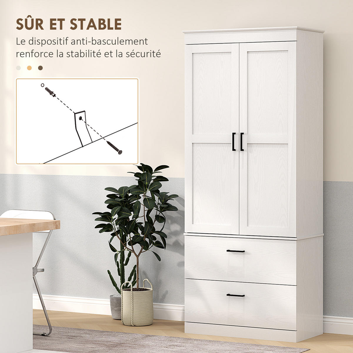 HIGHBOARD DE-11114 2 Schubladen & verstellbare Böden Creme - Weiß, Holzwerkstoff (39/178/75cm) - ComfortXL
