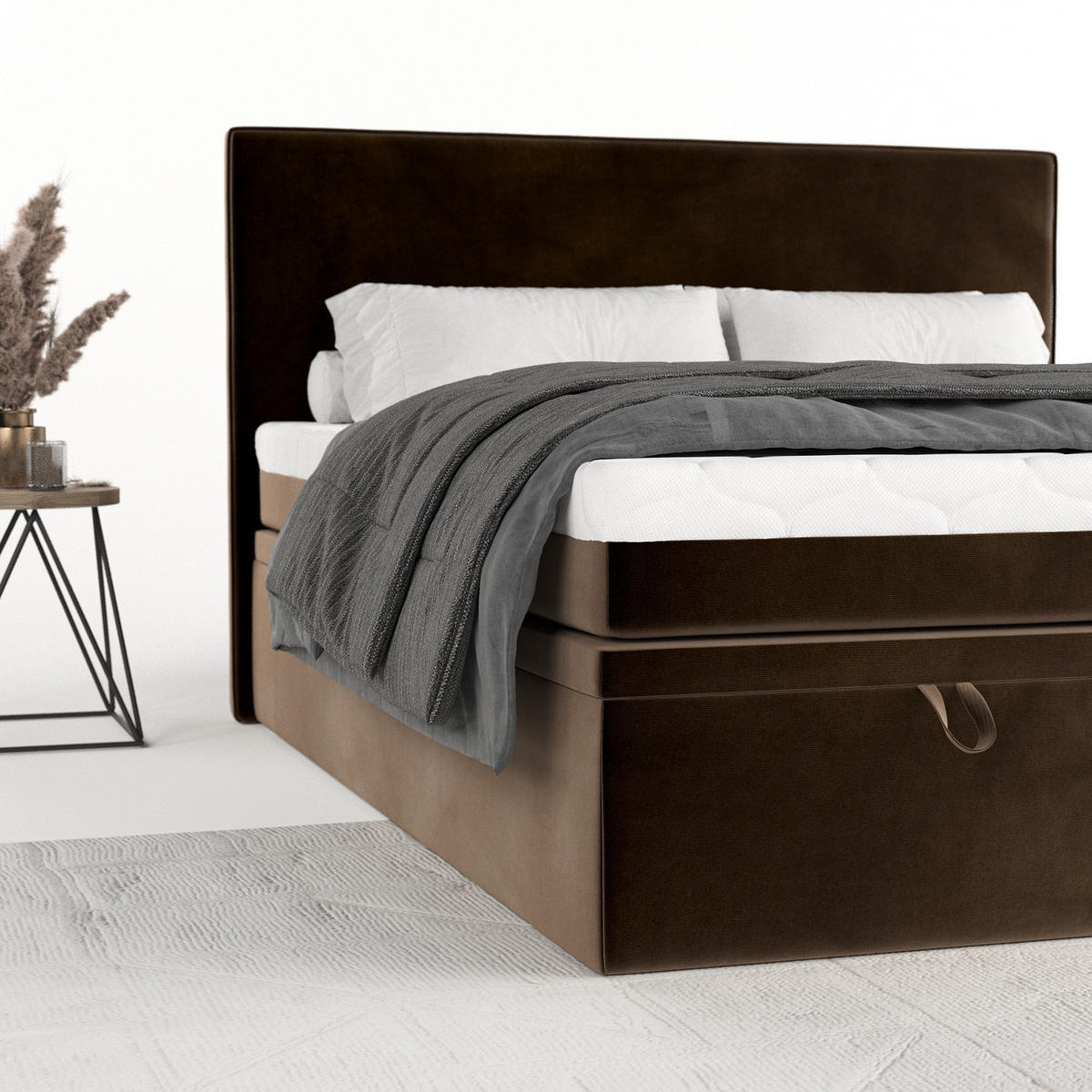 BOXBETT Zalla 200/200 cm Braun im Kronos Stoff - Schwarz/Braun, Holz/Holzwerkstoff (200/200cm) - AltaBeds