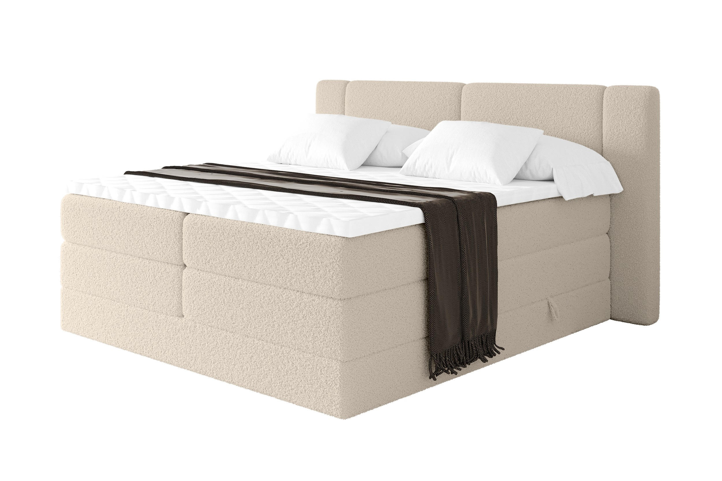 BOXSPRINGBETT mit Matratze H3/H4 - EVON KING - 140x200 cm Dunkelbeige - Cappuccino, Holzwerkstoff (140/200cm) - ALTDECOR