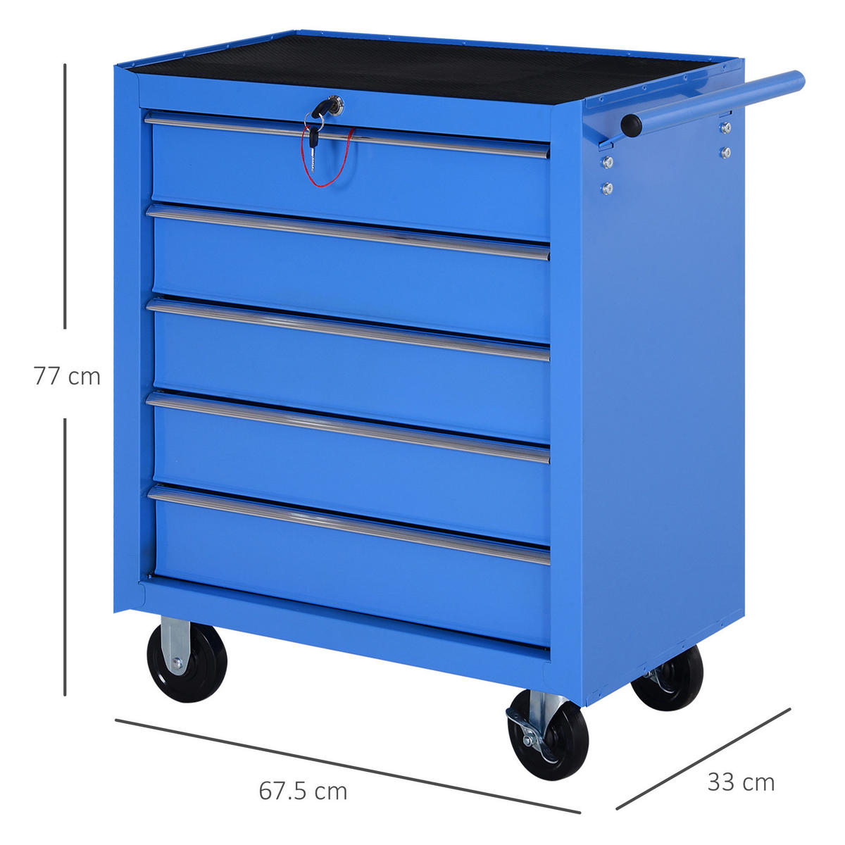 WERKZEUGWAGEN FAHRBAR mit 5 Schubladen und Feststellbremsen, Blau - Blau, Metall (33/77/67.5cm) - Novahome
