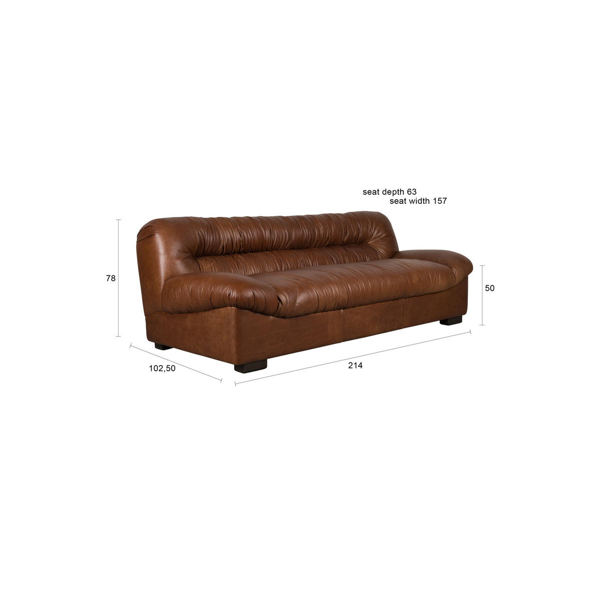 SOFA 3-SITZER Douglas Leder Chokolade/ Braun - Braun/Dunkelblau, Leder (214/78/102.5cm) - Dutchbone