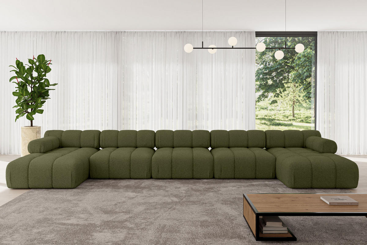 WOHNLANDSCHAFT modulares Sofa Tesso-U3 - 475x160x70 cm Grün Bouclé - Grün, Holzwerkstoff/Textil (475/70/160cm) - ALTDECOR